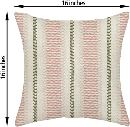 Pink Sage Green Pillow Covers 18x18 Inch 2 Pcs Boho Preppy Polka Dots Striped Decor Throw Pillows Modern Geometric Outdoor Farmhouse Decoration Pillowcase Linen Cushion Cover for Couch Sofa