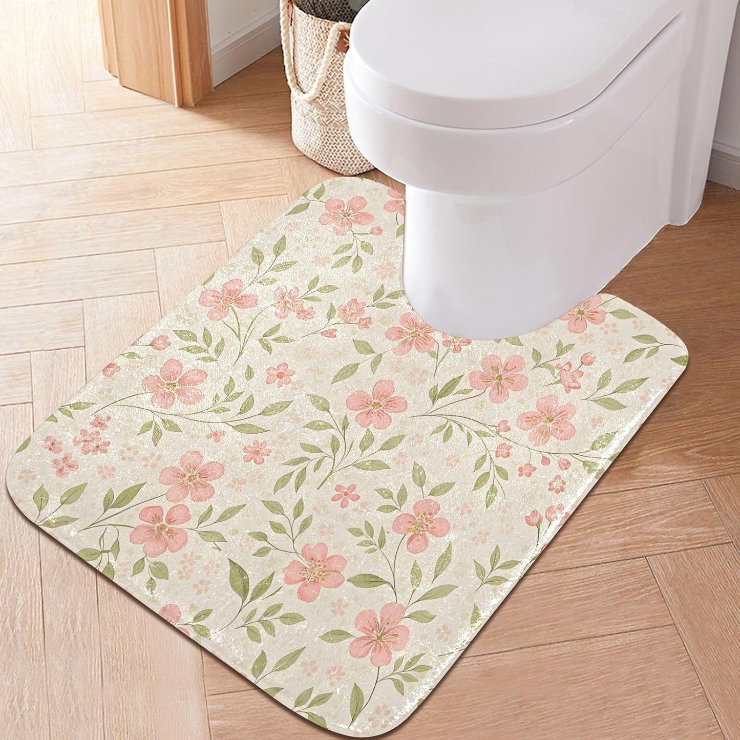 Watercolor Flowers Pink Bathroom Mat Rug 24" x 16" Non Slip Super Absorbent Quick Dry Bath Mats for Bathtub Fluffy Rugs