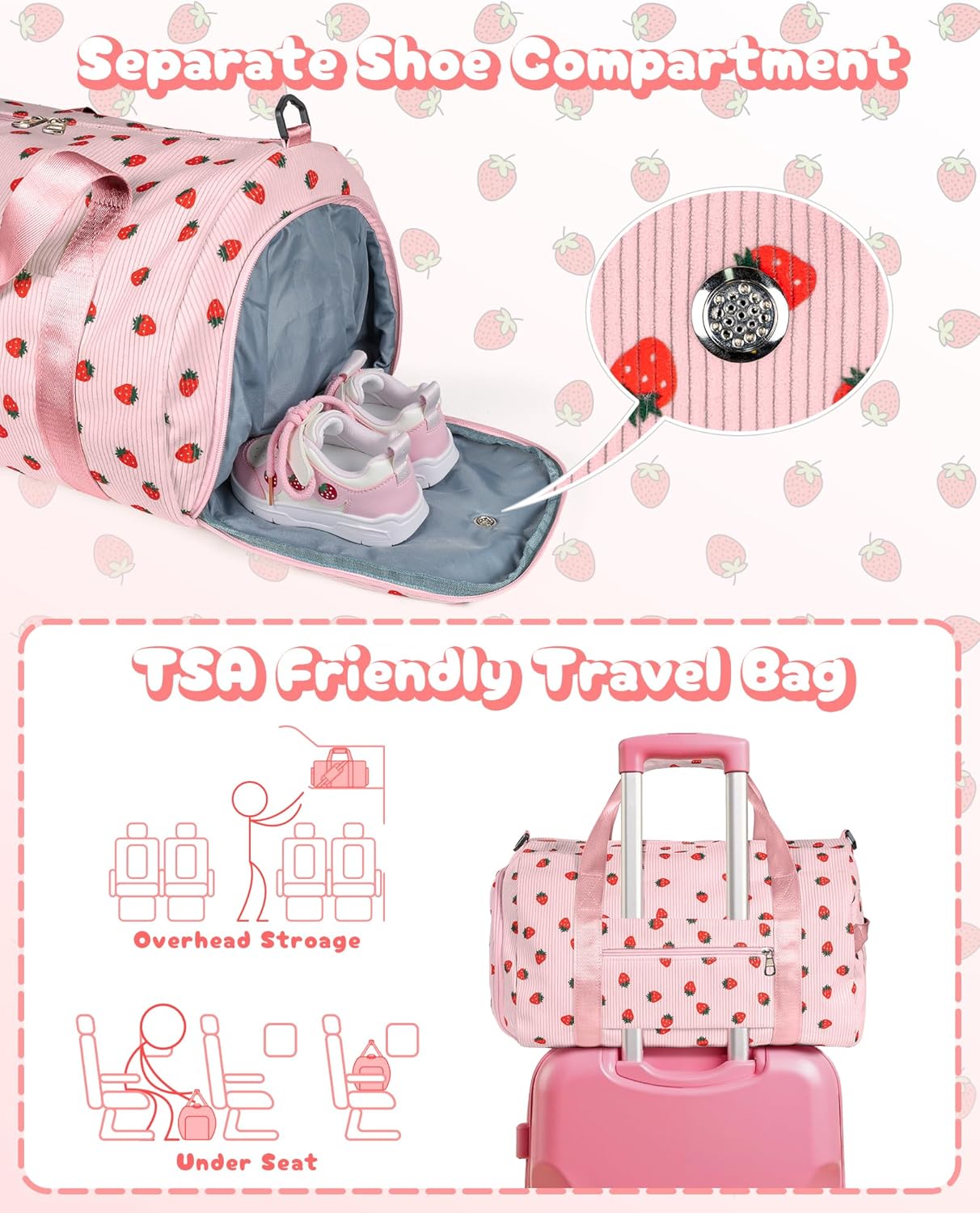 Gift for 8 Years Old Girl-Teen Girl Gifts Trendy Stuff, Girls Gym Bag, Kids Weekend Duffel Bags with Shoe Compartment, Dance Bag with Makeup Bag, Birthday Gift for Grandkids (Letter A)