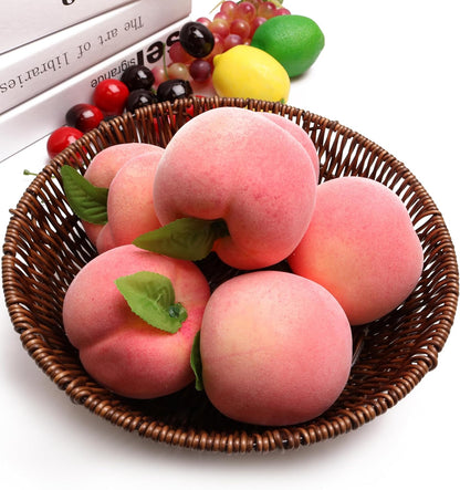 Caihao 6PCS Artificial Fruits, Foam Peaches, Decorative Fruits and Pink Peaches are Lifelike and Very Suitable for Counters, Glass Jars, Dining Tables and Christmas Home Decorations.