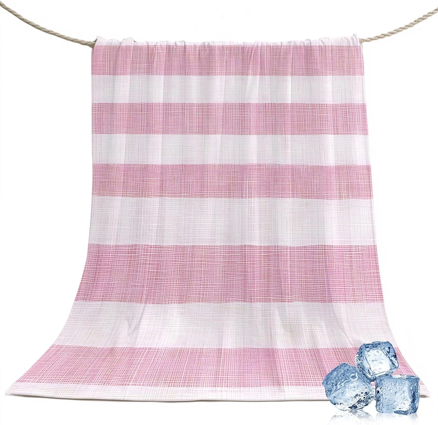 Cooling Blanket 50"x60", Vintage Country Linen Stripes Summer Cooling Blanket Breathable Lightweight Ice Blankets Pink Blankets for Night Sweats