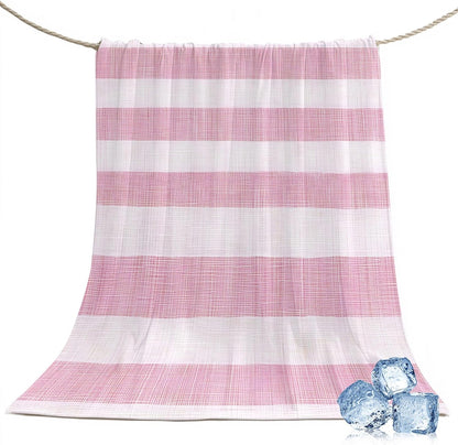 Cooling Blanket 50"x60", Vintage Country Linen Stripes Summer Cooling Blanket Breathable Lightweight Ice Blankets Pink Blankets for Night Sweats