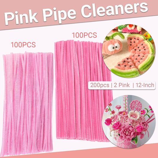 BVMGTT Pink Pipe Cleaners (200 Pack) - 2 Color Assortment, Extra Durable & Bendable, Bulk for Crafts | DIY Flowers, Valentine’s Gifts, Party Decorations