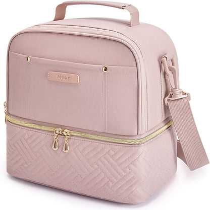 TOURIT Lunch Bag Women Double Deck Lunch Box Insulated Lunch Cooler for Women Men Work, Pink