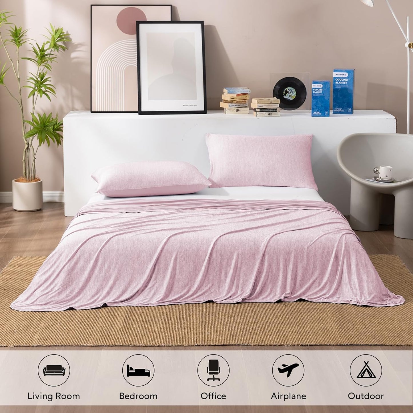 HOMFINE Cooling Blankets for Hot Sleepers - Summer Blanket Thin Lightweight Breathable Soft Double Side Enhanced Cooling for Bed Couch Sofa, Keep Cool for Night Sweats (Pink, 50 x 70 inches)