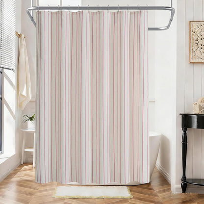 PROCIDA Pink Shower Curtain-Stripeddot Striped, 72x72 Inch Yarn Dyed Linen Blend Cloth Fabric Bathroom Curtain with 12 Metal Hooks, Bath Curtain for Modern Farmhouse Bathrooms