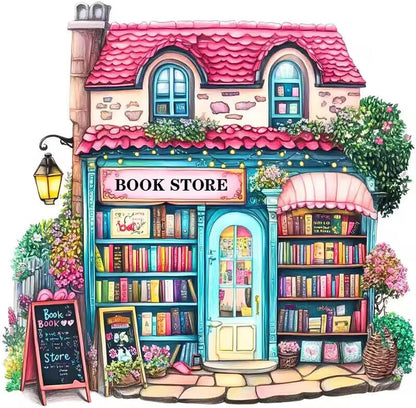 Pink Bookstore Diamond Painting Kits for Adults, 5D Diamond Art Painting by Numbers Kits, DIY Diamond Dots Art Kits, Full Round Drill Diamond Paintings for Adults for Home Wall Decor, 13.8x13.8 in