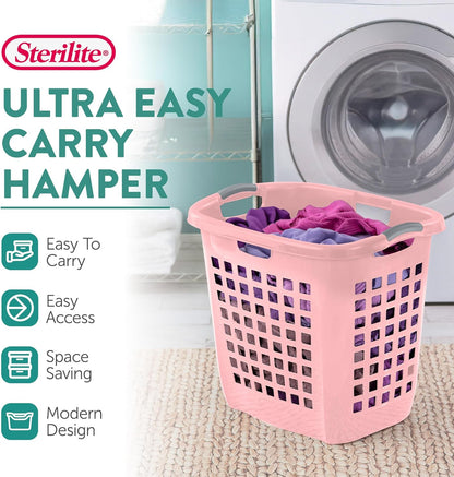 Sterilite 4-Pack Ultra Easy Carry Laundry Basket, Plastic Clothes Hamper Bin w/Comfort Grip Handles & Rim, 2.1 Bushel Capacity, Pink Frost