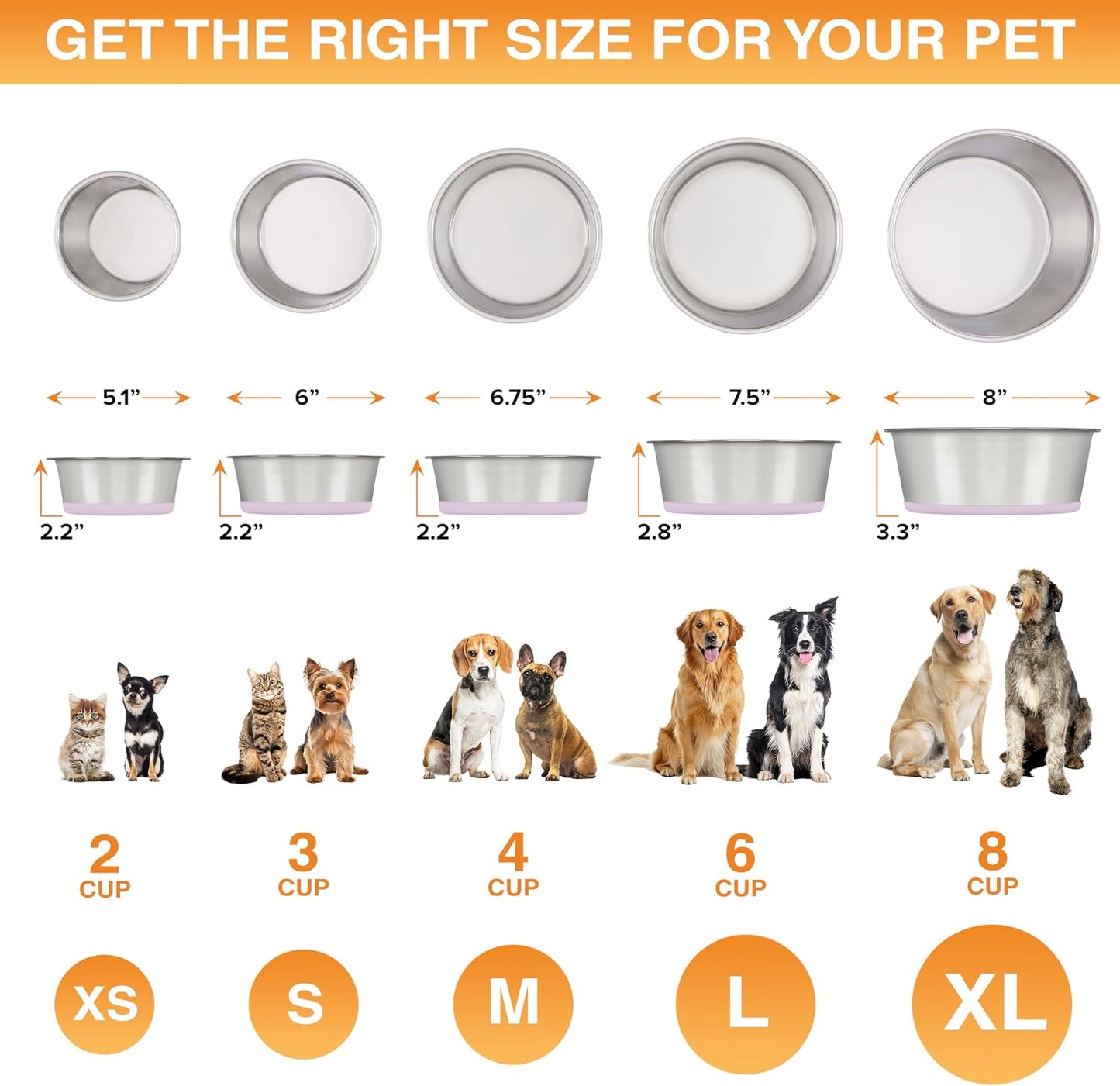 Neater Pet Brands Stainless Steel Dog Bowls with Non-Slip Rubber Bottom – 2 Cup (16 oz), Pink - Set of 2 Heavy Duty Metal Dog Bowls, Dishwasher Safe, Food or Water Bowl, Ideal for Small Dogs & Cats