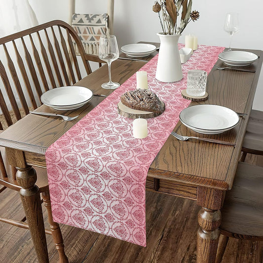 Castle Fairy Damask Table Runner 13 X 60 Inches,Gothic Vintage Floral Kitchen Dining Tables Decor for Home,Bohemian Victorian Baroque Floral Table Mat,Pink