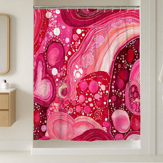 Swirls Shower Curtain, Abstract Modern Circles Hearts None Peach Waterproof Fabric Bathtub Cloth Curtains Decor for Toile Bathroom Dorm 54x78 Inch