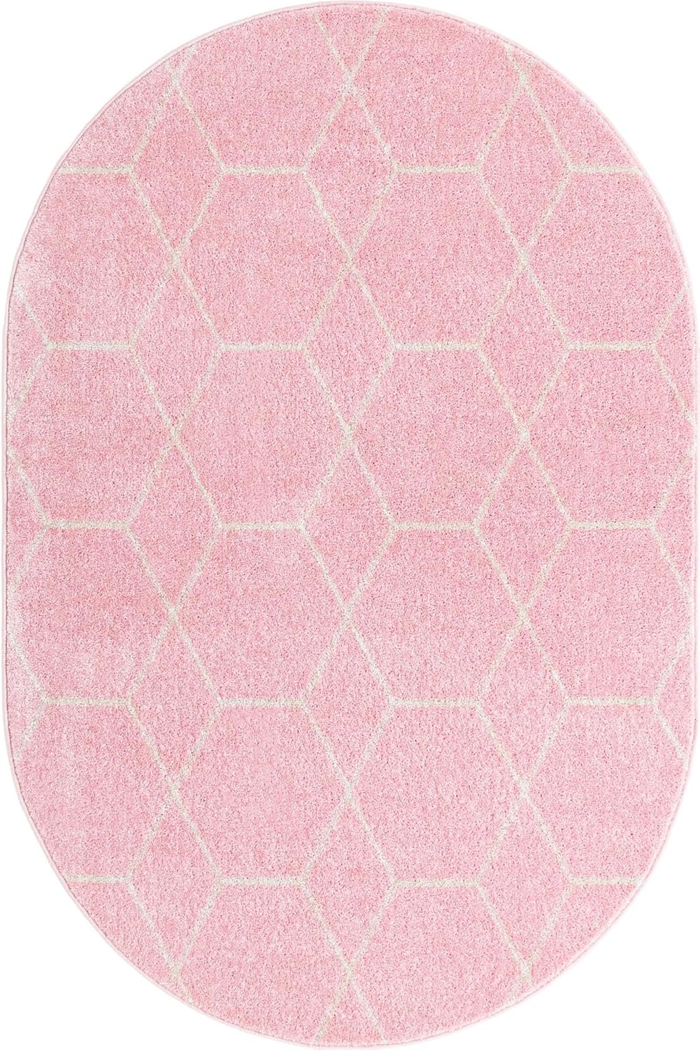 Rugs.com - Lattice Frieze Rug – 4' 1 x 6' 1 Oval Light Pink Easy-Clean Area Rug – Modern Trellis Pattern, Soft for Bedrooms and Nurseries