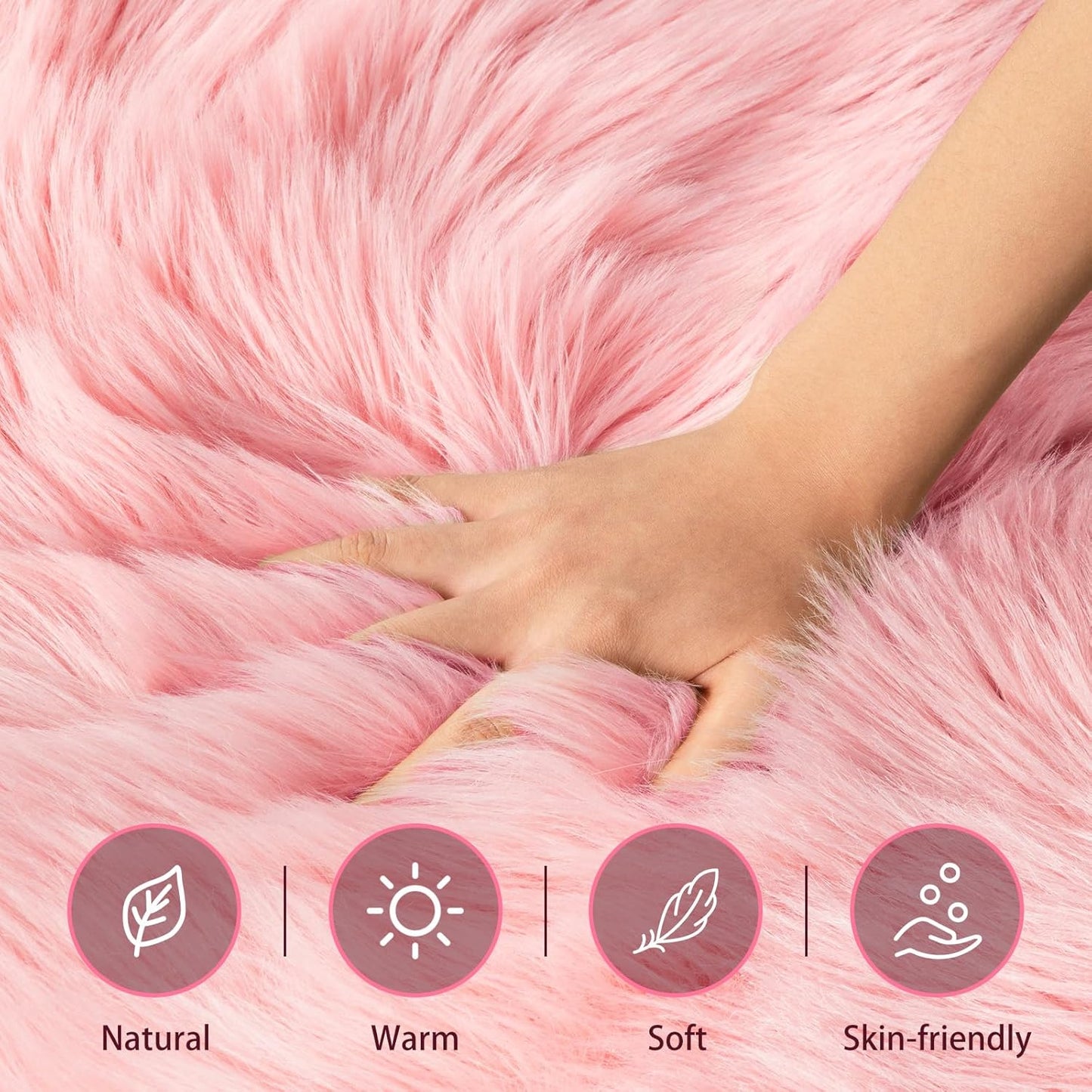 Ciicool Faux Sheepskin Rug Soft Faux Fur Rugs Pink Fluffy Rugs Chair Couch Cover Cute Fuzzy Rug for Girls Bedroom Floor Sofa Living Rroom 2x3 Feet