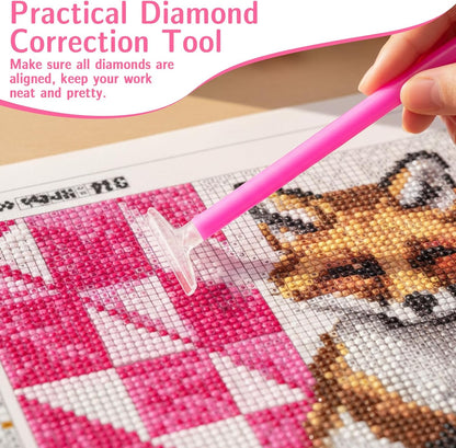 Mabor 54Pcs Diamond Art Pens Tools and Accessories Kit for Kids Adults, Pink Diamond Art Painting Tools with Pens Tweezers Glue Trays Correction DIY Crafts Gem Dot Painting Tool Kit
