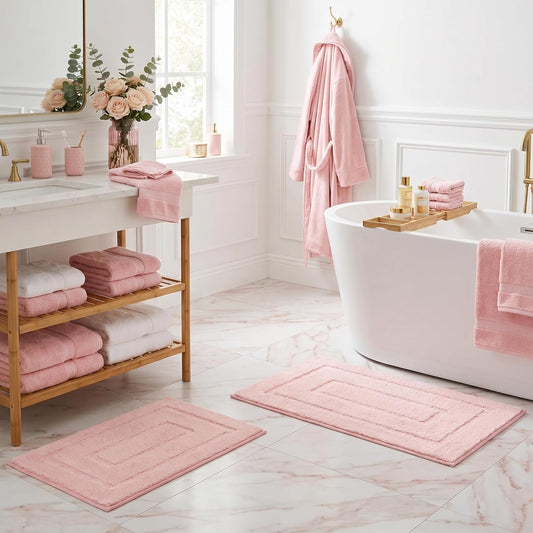 GRANNY SAYS Bathroom Rugs Sets 2 Piece,Soft Bath Mats for Bathroom, Bath Rugs Non Slip Washable, Absorbent Bath Rug for Tub, Shower & Toilet, Bath Mat Set, Pink 20" x 32" + 16" x 24"
