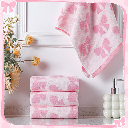 SmoothNovelty 4 Pcs Pink Bow Hand Towels for Bathroom 13 x 29'' Soft 100% Cotton Coquette Face Towel Valentine's Day Kitchen Decor Absorbent Preppy Bathroom Decor Bridal Shower Wedding Gift