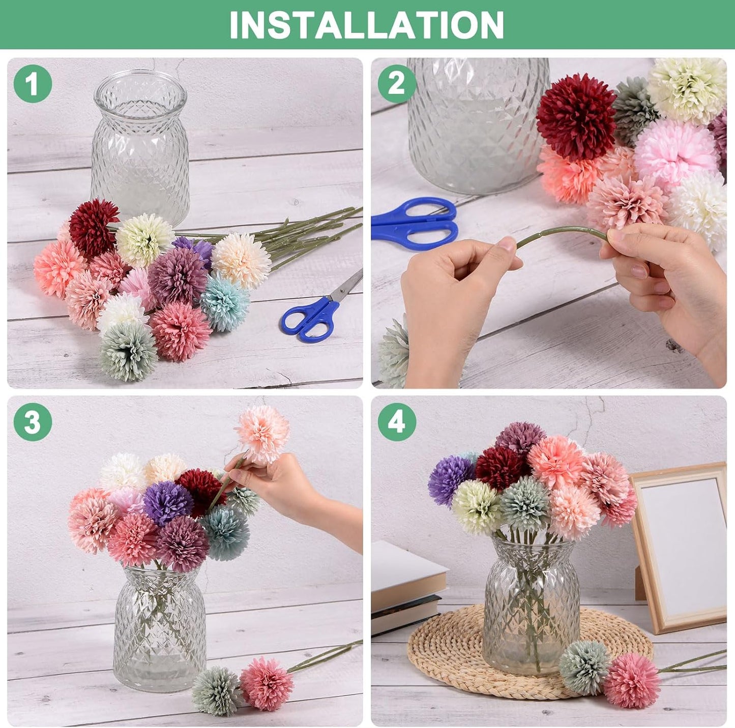 M METERXITY 12-Pack Artificial Chrysanthemum Ball Flowers, 11 Inch Faux Chrysanthemum Silk Bouquets Real Touch Faux Flowers for Home/Wedding/Christmas/Party[Peach Pink]