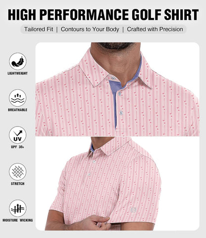 ZITY Men's Golf Polo Shirt Short Sleeve Performance Moisture Wicking Collared Print Shirt for Golf and Casual Wear