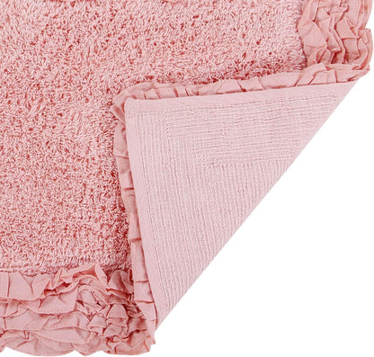 Better Trends Premium Bathroom 30” Round Mat 100% Cotton, Water Absorbent Non-Slip Backing, Machine Washable for Bathroom, Tub, and Shower Use, Pink Shaggy Border Collection
