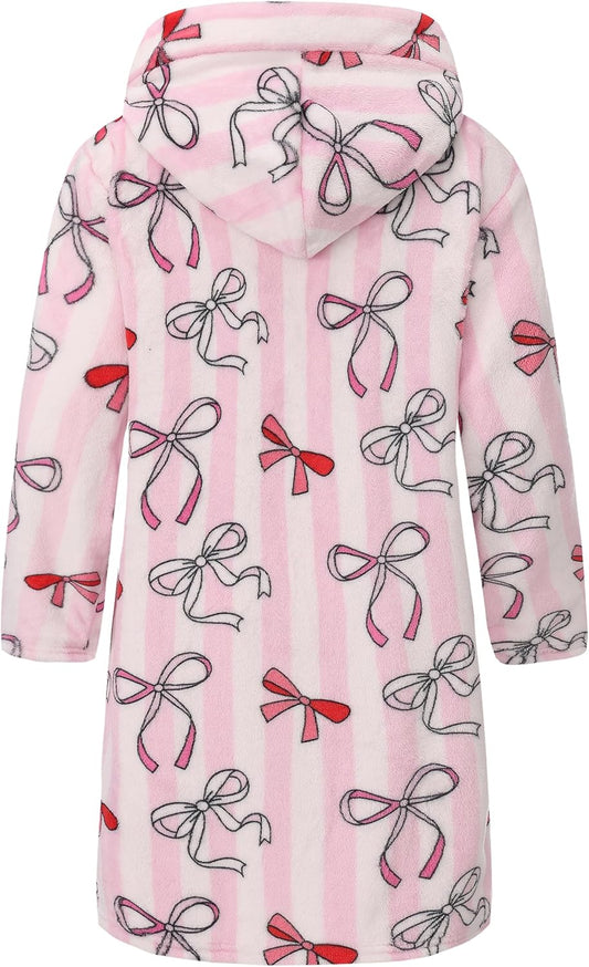 Girls Fleece Hooded Robes Soft Plush Bathrobe for Kids 2-16 Years