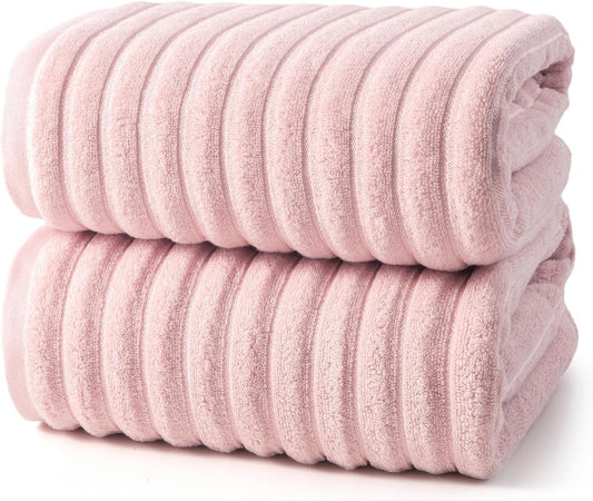 REDKISS 2Pack Large Bath Towels 31×63 inches, 100% Cotton, Super Soft and Absorbent, Quick-Dry Towels, Perfect for Bathroom,Plush Shower Towels-Pink
