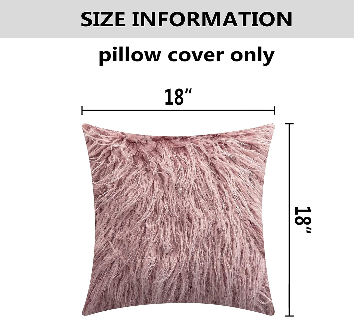 Home Brilliant Dusty Rose Pillow Covers 18x18 Pillows Fluffy Fuzzy Fur Pillow Covers Set of 2 Shaggy Cushion Cover 18 x 18 inch, Dusty Pink