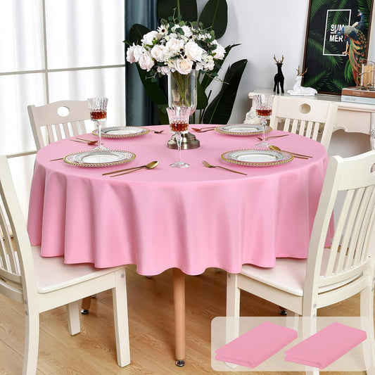 2 Pack Pink Round Tablecloth Waterproof Stain Resistant Wrinkle Free Table Cloth 210GSM Polyester Washable Wipeable Circle Table Cover for Party, Banquet, Wedding (60 inch, 2 Pcs)