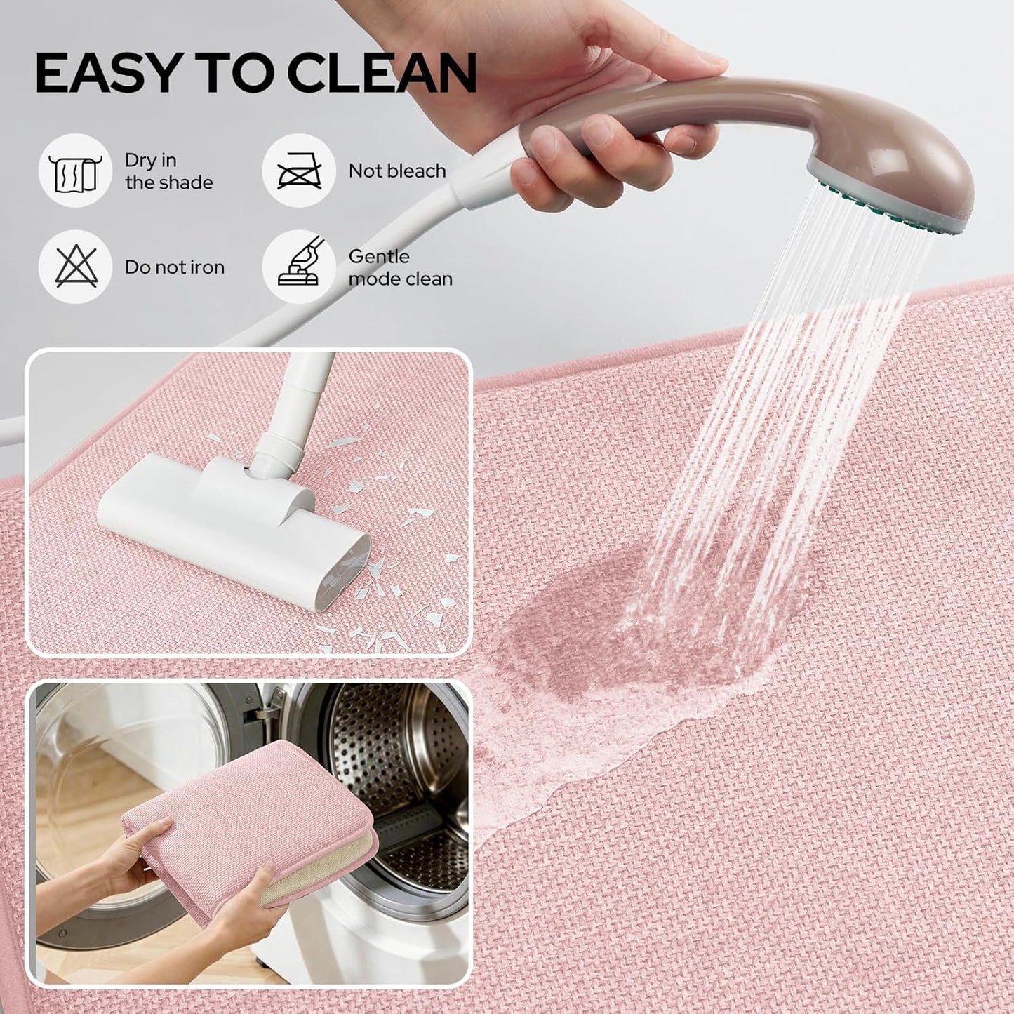 HOMEIDEAS Memory Foam Bathroom Rugs Set 2 Piece, Ultra Absorbent Quick Dry Bath Mats, Linen-Like Boho Bathroom Rug Set for Bath Floor, Shower & Tub (Pink, 32"x20" + 24"x17")
