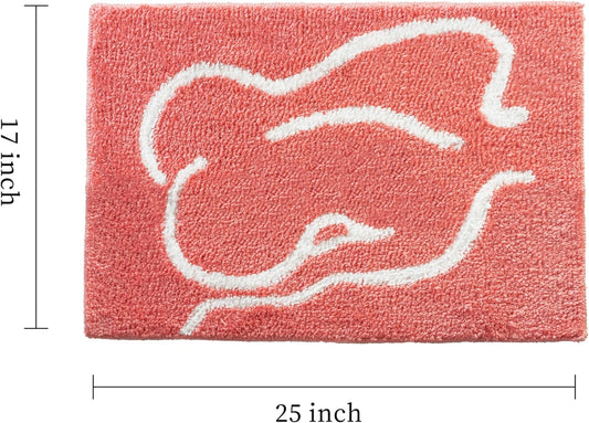 Minimalist Coral Abstract Line Art Woman Bathroom Mat, 17"x25" Extra Soft and Absorbent Microfiber Bath Rug, Non-Slip TPR Back, Plush Shaggy Bath Carpet for Floor