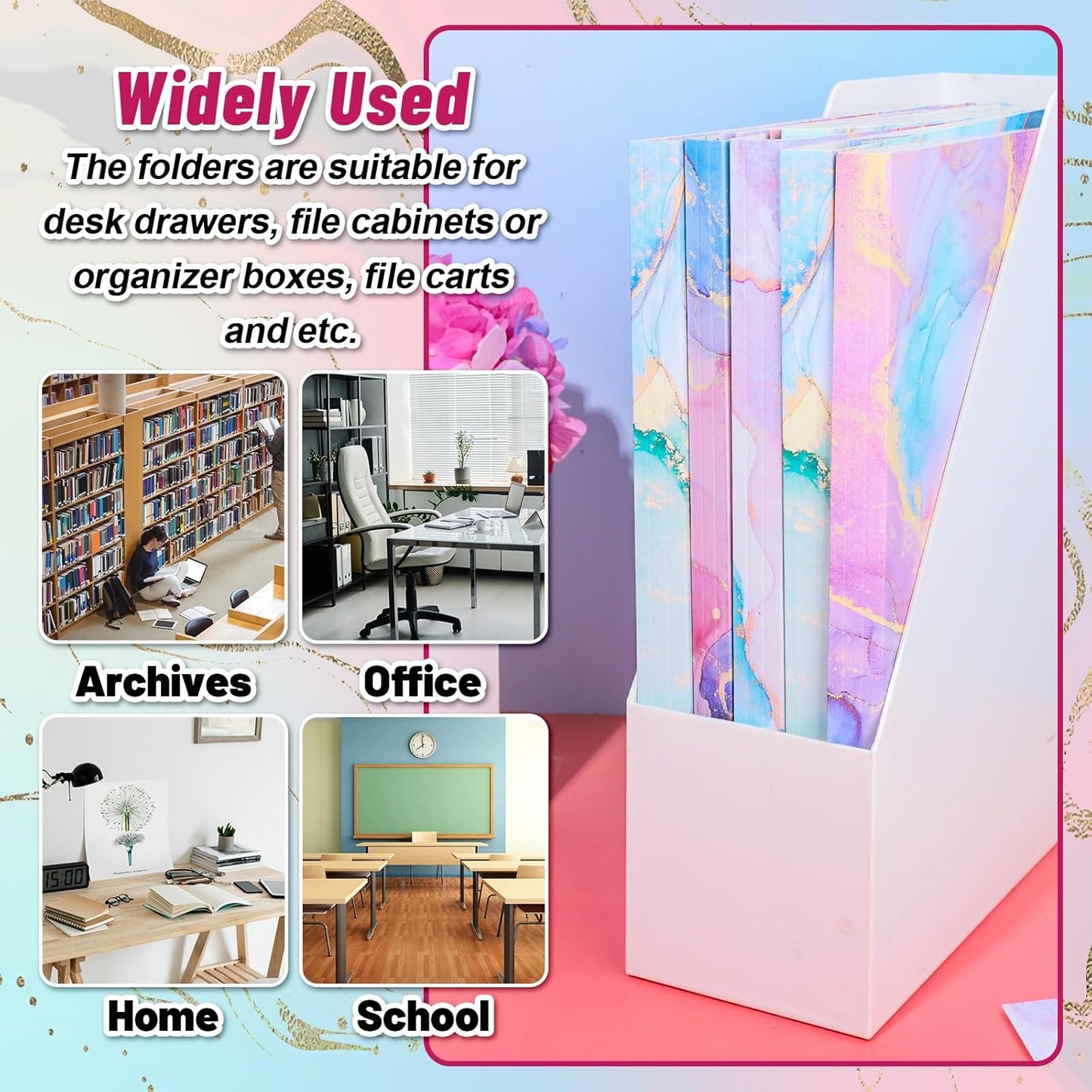 Whaline 24 Pack Marble File Folders Letter Size Pink Blue Marble Decorative File Pockets with 1/3 Cut Tab for Home Office Classroom Supplies, 8.9 x 11.6 Inch