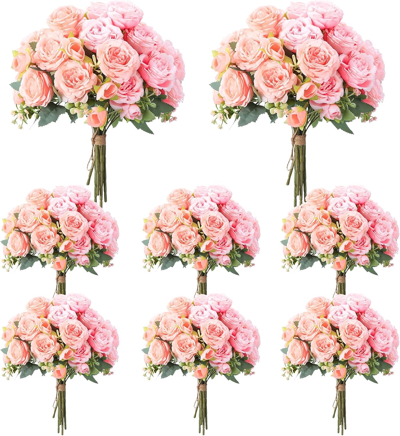 Geosar 8 Bundles Artificial Peonies Flowers Fake Silk Peony Bouquet Faux Peonies Flowers Bulk for Decoration Vase Floral Arrangements Wedding Party Table (Peach Pink,Light Pink)