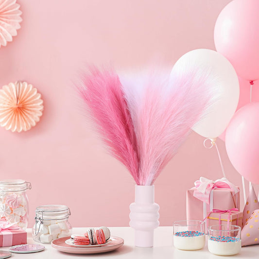 Pink Pampas Grass Decor 17.7 Inch 6pcs, Artificial Pampas Grass for Room Decoration, Blush Faux Pampas for Short Vase, Home Wedding Party Table Centerpieces
