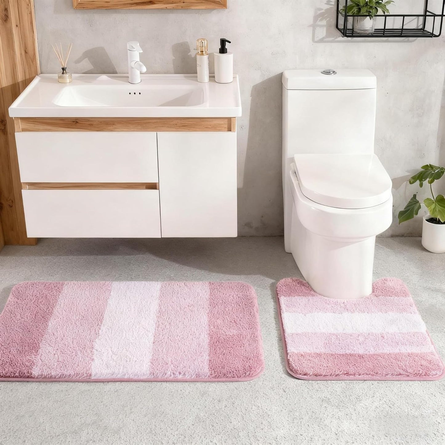 Exclusivo Mezcla Toilet Rugs U-Shaped 20x24, Extra Soft Non Slip Absorbent Microfiber Bath Rugs, Machine Washable Quick Dry Bath Mats for Toilet, Gradient Pink