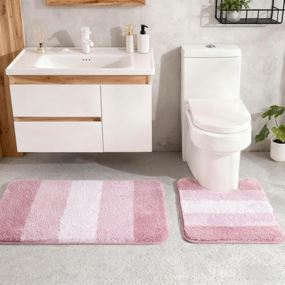 Exclusivo Mezcla Toilet Rugs U-Shaped 20x24, Extra Soft Non Slip Absorbent Microfiber Bath Rugs, Machine Washable Quick Dry Bath Mats for Toilet, Gradient Pink