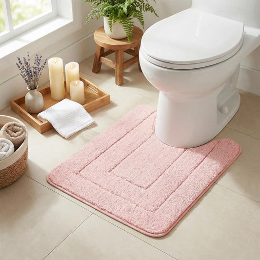 GRANNY SAYS Toilet Rugs U Shaped Washable Non Slip, Toilet Mats for Bathroom Soft Plush Shaggy Absorbent, Microfiber Bath Mats for Bathroom Toilets Cute Decor, 20" x 24", Pink