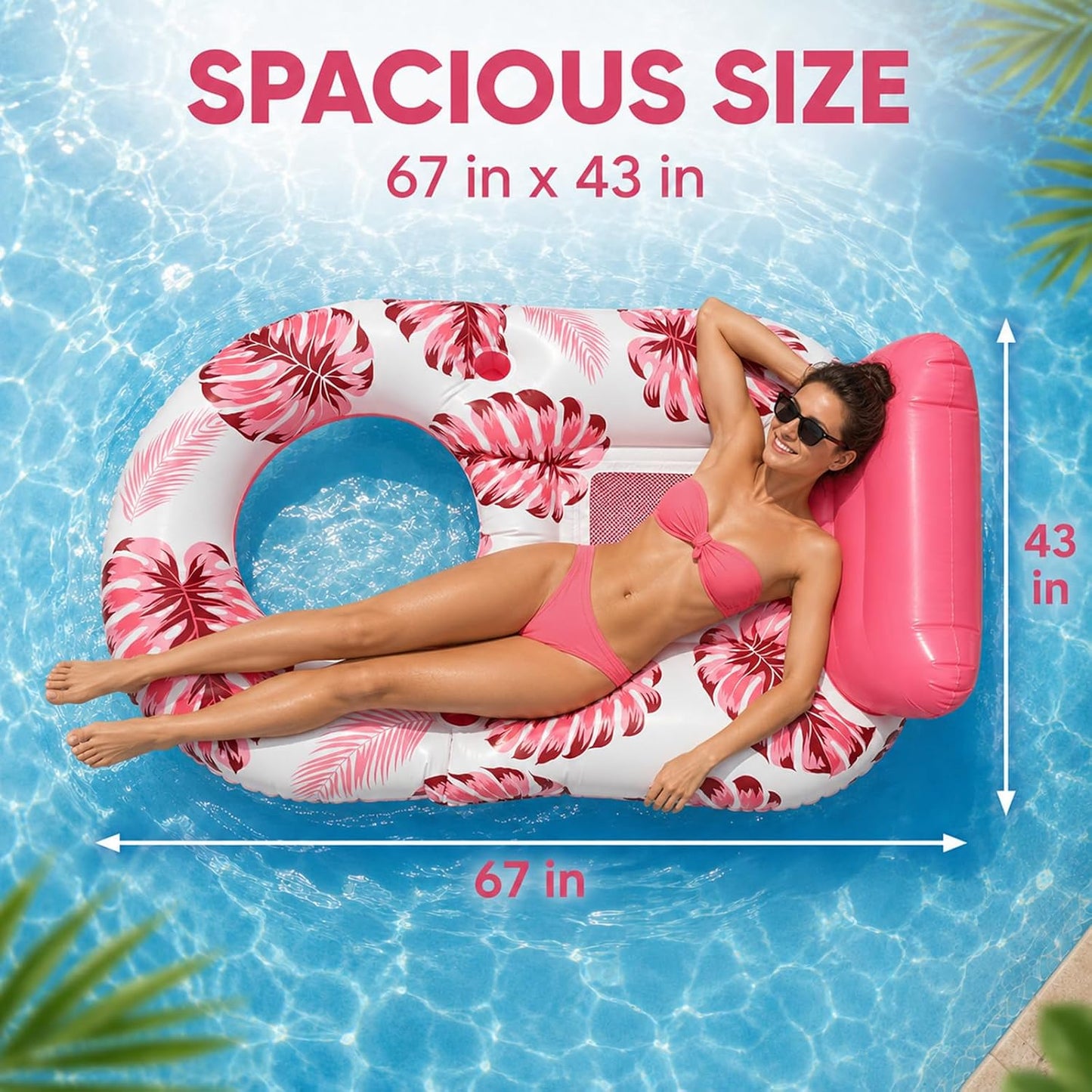 INSUM Inflatable Pool Float Adult - Floating Lounger Raft Chair Water Floaties with Cup Holders for Swimming Pool Lake Lounge Beach Party Toys for Adults