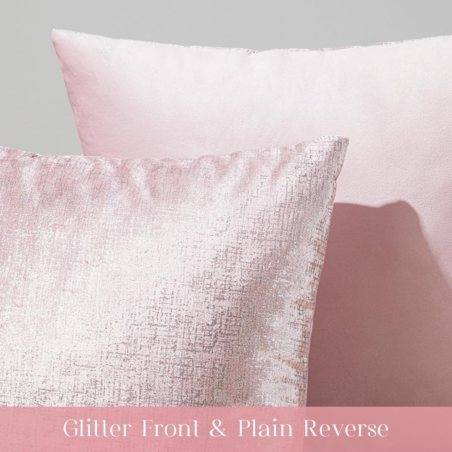 Phantoscope Pack of 2 Sparkling Velvet Decorative Solid Throw Decorative Pillow Cover Soft Silver Shiny Square Cushion Cover Pillowcase for Couch Bed and Chair, Pink, 18 x 18 inches, 45 x 45 cm