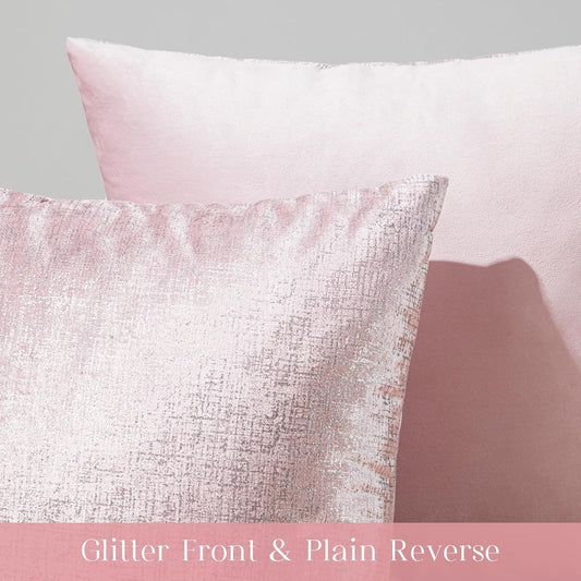 Phantoscope Pack of 2 Sparkling Velvet Decorative Solid Throw Decorative Pillow Cover Soft Silver Shiny Square Cushion Cover Pillowcase for Couch Bed and Chair, Pink, 18 x 18 inches, 45 x 45 cm