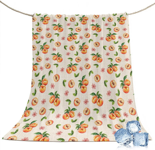 50"x60" Standard Throw Cooling Blanket Peaches Ice Silk Lightweight Breathable Soft Summer Blanket for Hot Sleepers Couch Bed Sofa Camping Flowers Summer Fruit Linen