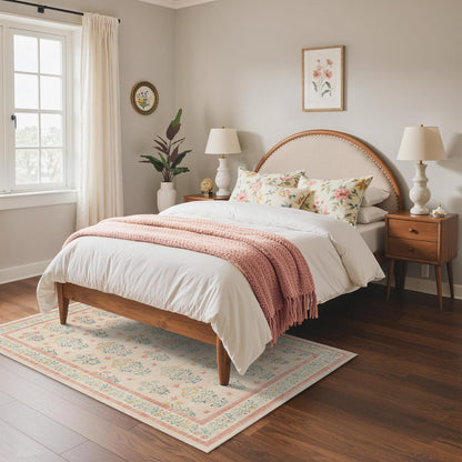GENIMO 5x7 Vintage Floral Area Rug, Soft Microfiber Washable Rug with Non-Slip Backing, Pink Carpet for Living Room, Bedroom and Dining Room