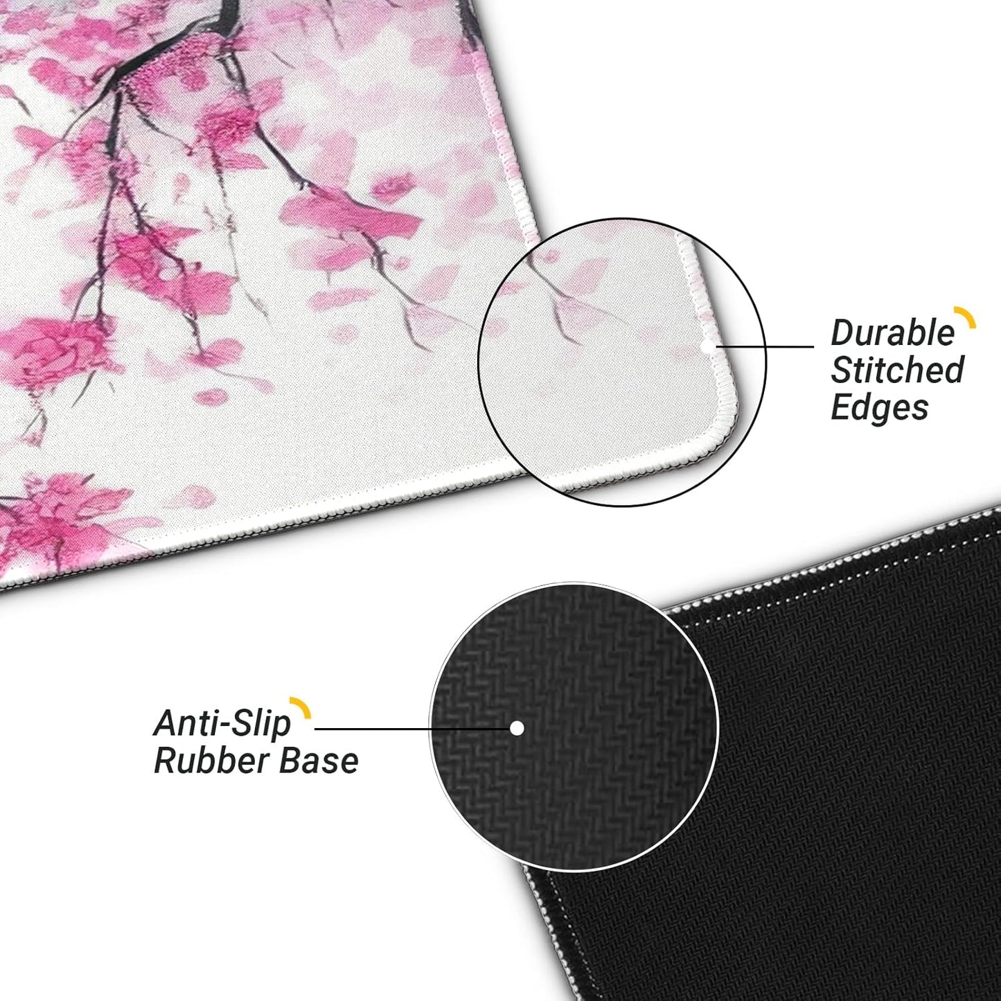 Gaming Mouse Pad, Large 31.5 x 11.8 inches Mousepad, Long Keyboard Pad, Cute Mouse Mat for Computer with Stitched Edges and Non-Slip Base (Pink Cherry Blossoms)