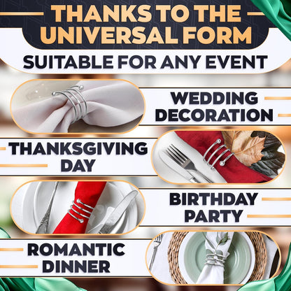 Silver Napkin Rings Set of 8 – Elegant Napkin Ring Holders, Sturdy Metal Holiday Table Decor for Weddings, Parties and Family Dinners, Great Kitchen Gifts Idea, Graduation Table Decorations for Events