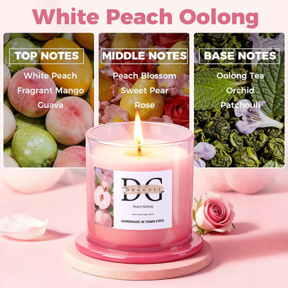 White Peach Oolong Scented Candle – Natural Soy Wax, 30+ Hours Long-Lasting Aromatherapy for Home