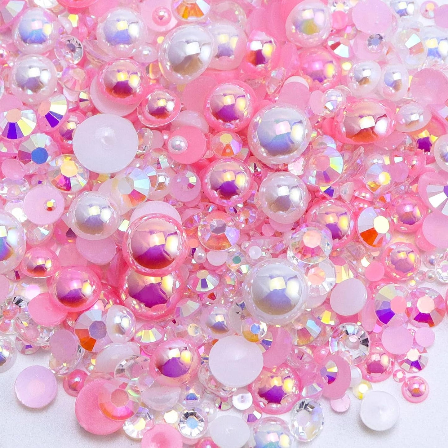 60g Flatback Pearls and Rhinestones for Crafts, 3620PCS 2mm-10mm Mix for Nails Face Art Tumblers, with Tweezers Wax Pen, White|Pinks