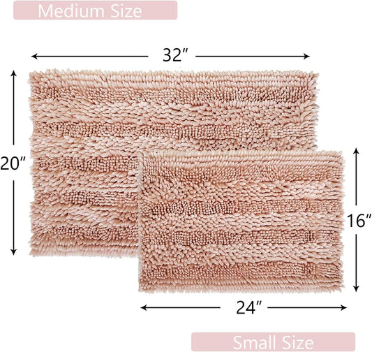 Light Pink Bathroom Rugs Sets 2 Piece, Extra Soft and Absorbent Chenille Bath Mats, Machine Washable Mat, Cute Bath Rug for Bathroom, Non Slip Shower Floor Mat, 16x24 and 20x32 Inches