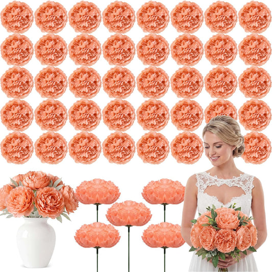 Suncalla Artificial Peony Rose Flowers Heads 4.7 Inches Silk Fake Peony Head Flowers for Wedding Bridal Bouquet Home Floral DIY Centerpieces Tables Party Decorations(Peach,50 Pcs)