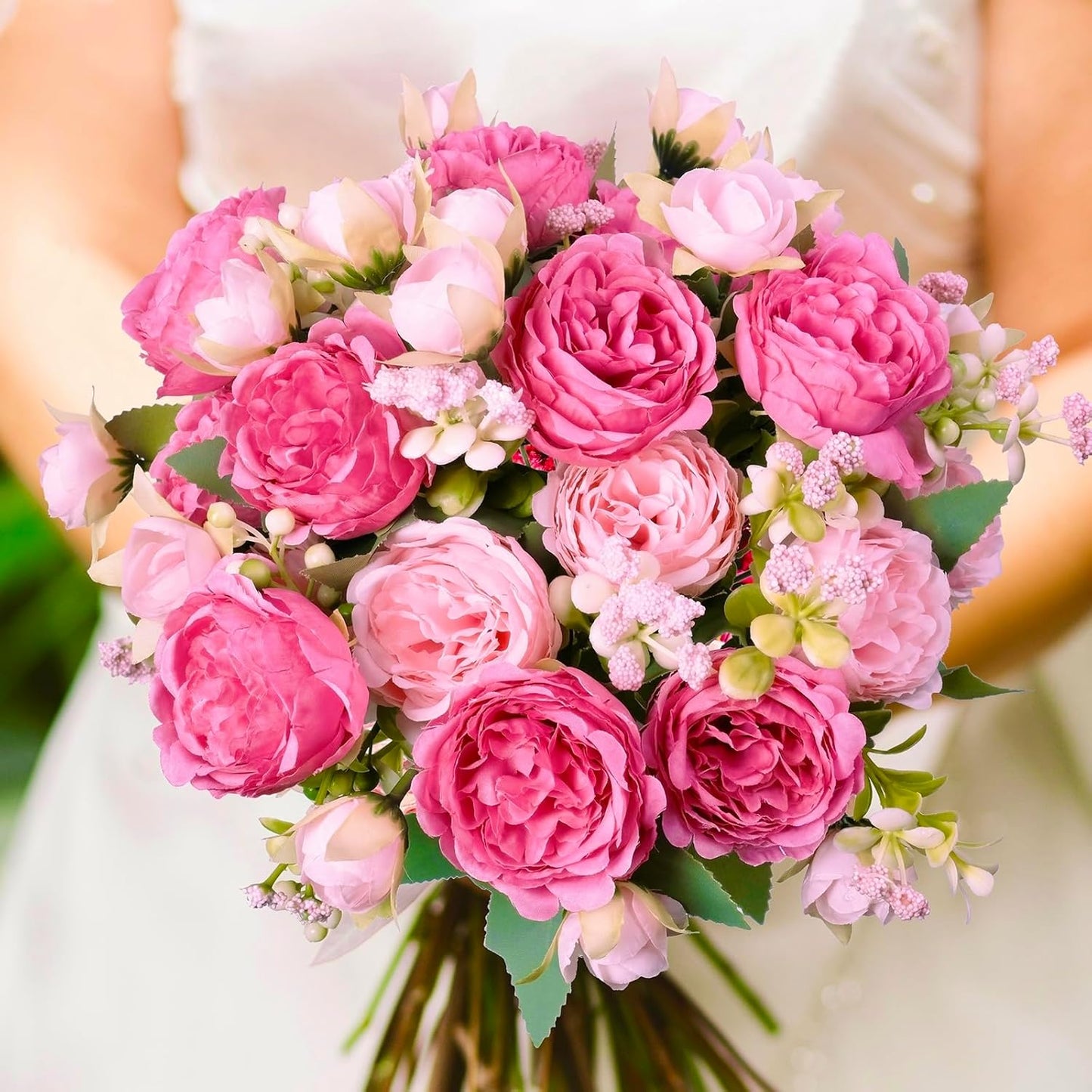 Peonies Artificial Flowers, Pink, Center Pieces Decoration, 6 Pcs | Realistic Faux Peony Bouquet, Pink Silk Flower Centerpiece for table Wedding Home Party Floral Arrangements