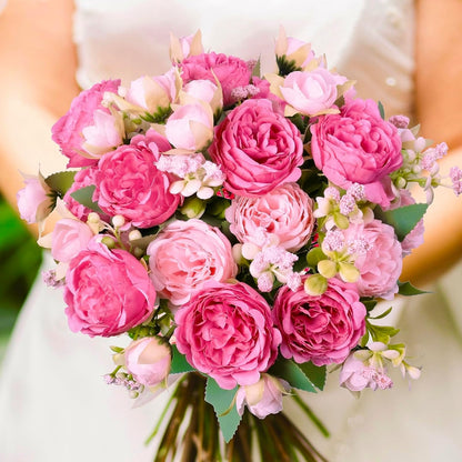 Peonies Artificial Flowers, Pink, Center Pieces Decoration, 6 Pcs | Realistic Faux Peony Bouquet, Pink Silk Flower Centerpiece for table Wedding Home Party Floral Arrangements