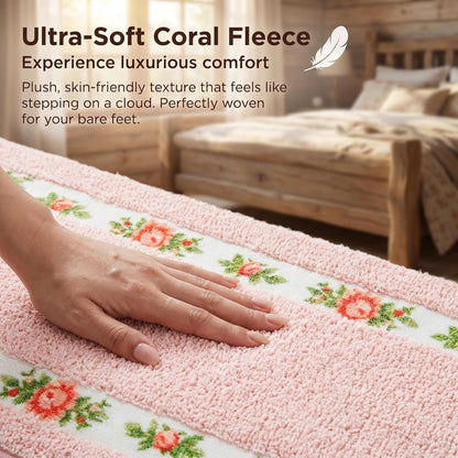 Stay Young Decorative Rose Flower Area Rugs for Bedroom Living Room,Pink Bath Mat Bathroom Rugs,Super Soft Non Slip Absorbent,Floral Style Coquette Room Decor 17.71 x 47.24 Inches