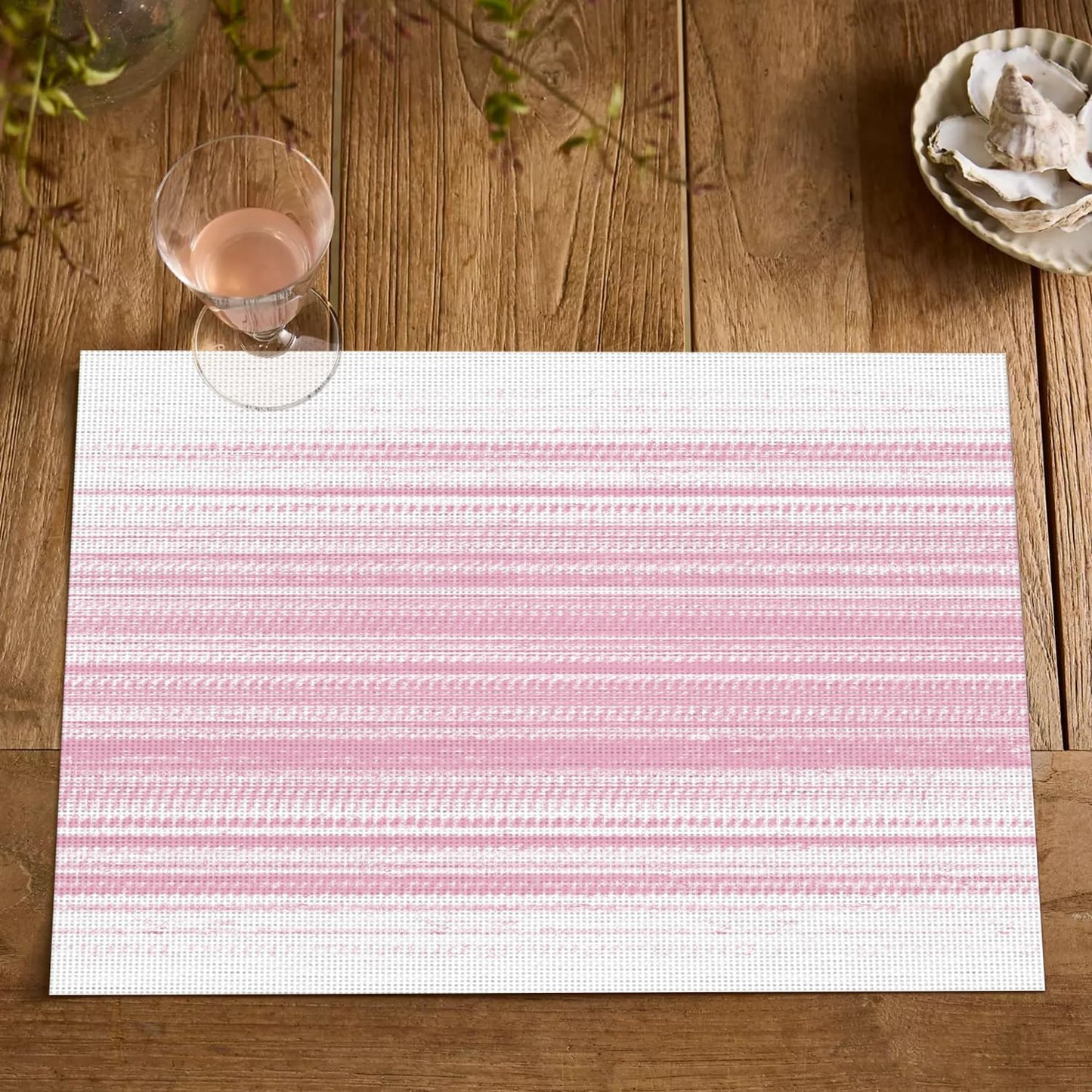 Artoid Mode White Pink Vinyl Placemats Set of 4, Washable Heat Resistant Non-Slip Woven Plastic PVC Easter Place Mats for Farmhouse Holiday Party Kitchen Dining Decor